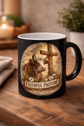 Christian Cow Mug – Faithful Pasture Cross Design, Rustic Christian Coffee Cup 11 oz