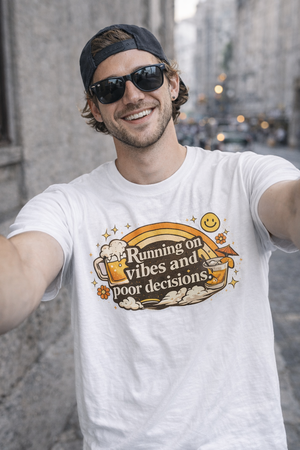 mens shirts with sayings – Running on Vibes and Poor Decisions Funny Graphic Tee