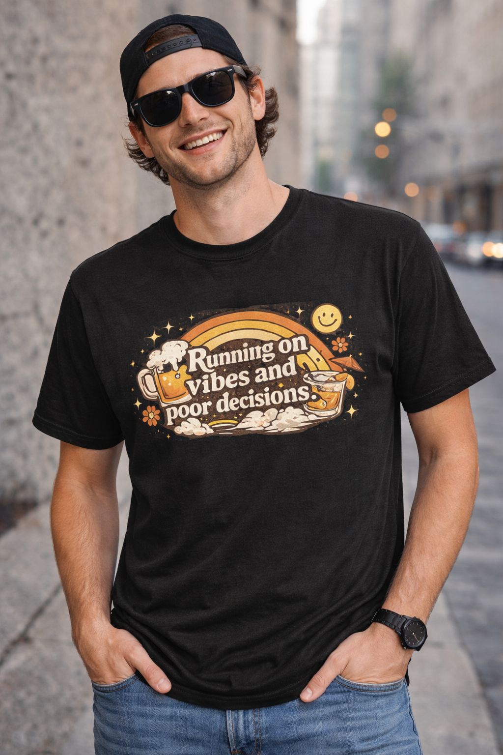 mens shirts with sayings – Running on Vibes and Poor Decisions Funny Graphic Tee