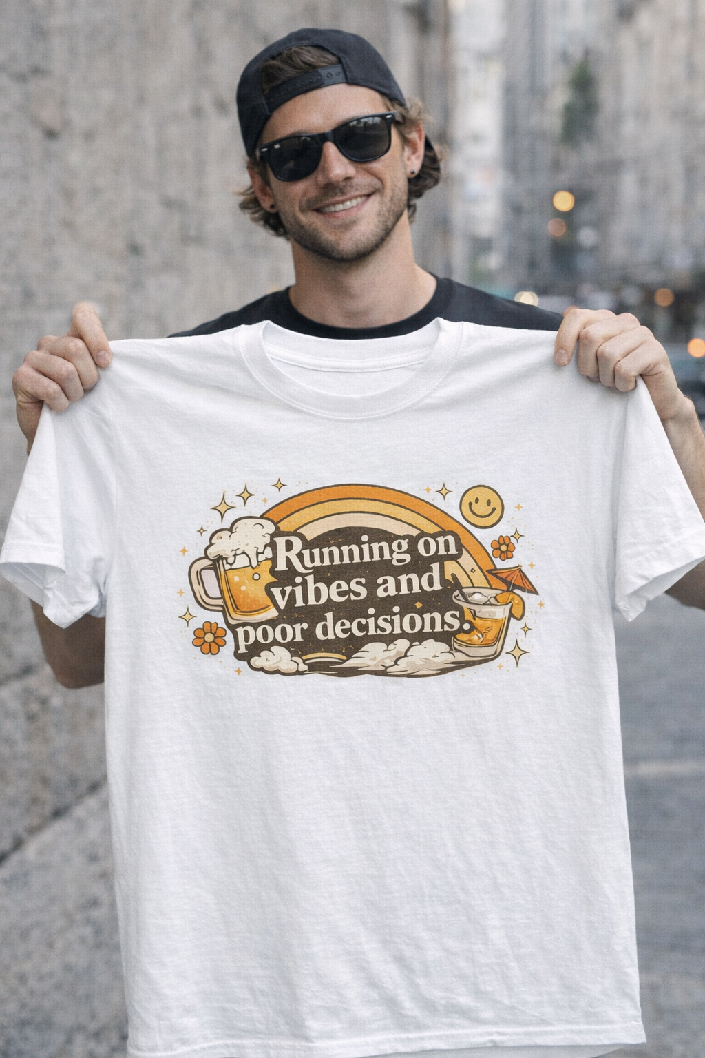 mens shirts with sayings – Running on Vibes and Poor Decisions Funny Graphic Tee