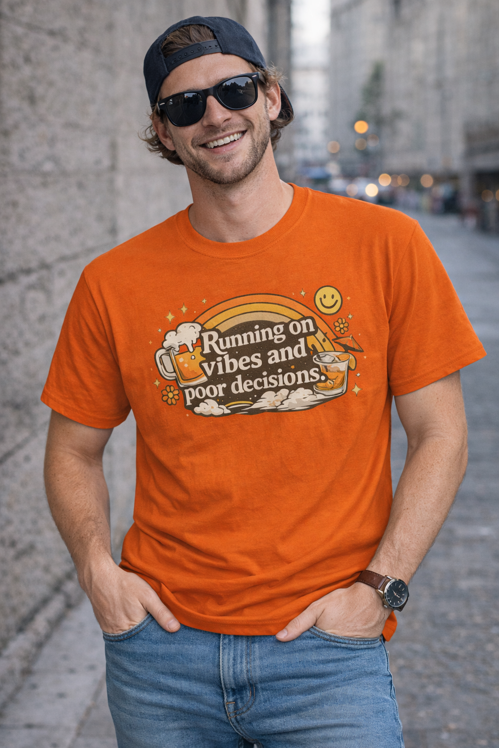 mens shirts with sayings – Running on Vibes and Poor Decisions Funny Graphic Tee