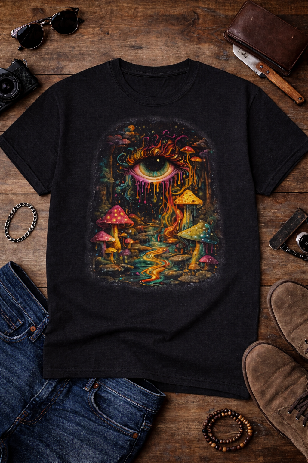 Mystical T Shirt – Psychedelic Mushroom Eye Forest Graphic Tee