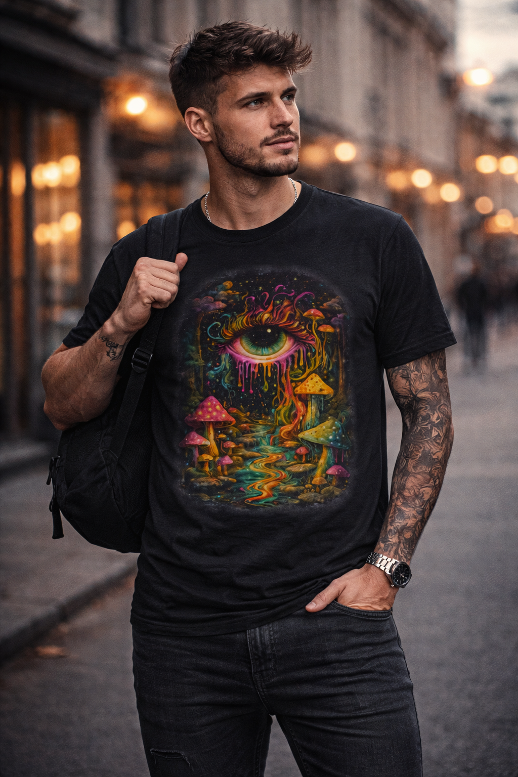 Mystical T Shirt – Psychedelic Mushroom Eye Forest Graphic Tee