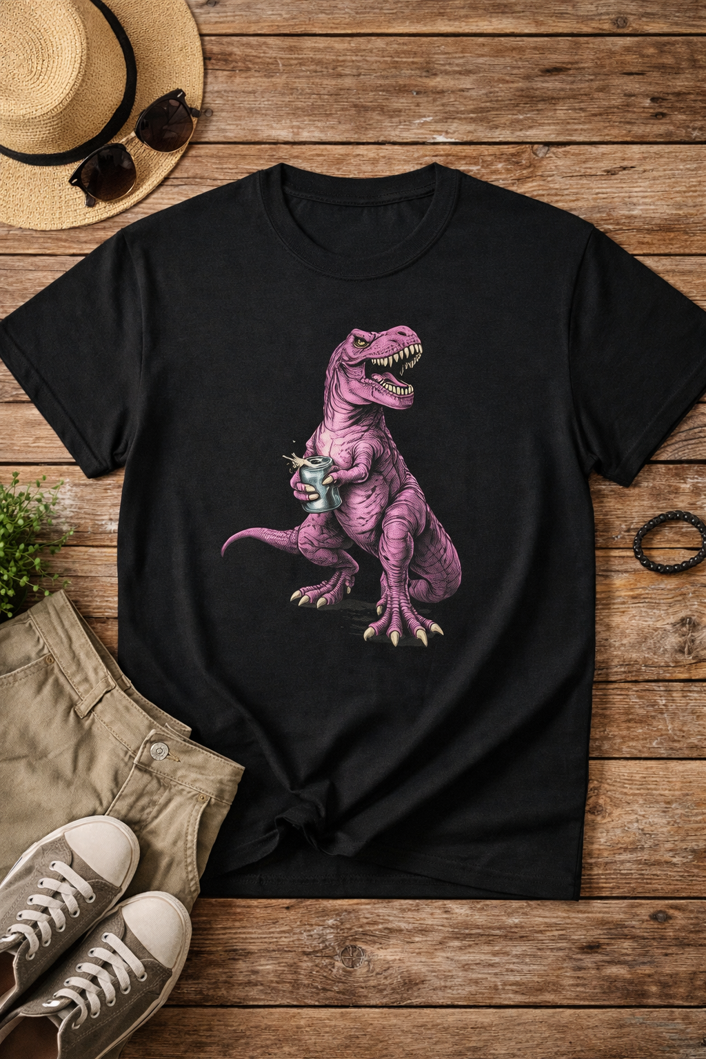 Cute Summer Graphic Tees – Pink T-Rex Retro Dinosaur Shirt with Playful Vibes