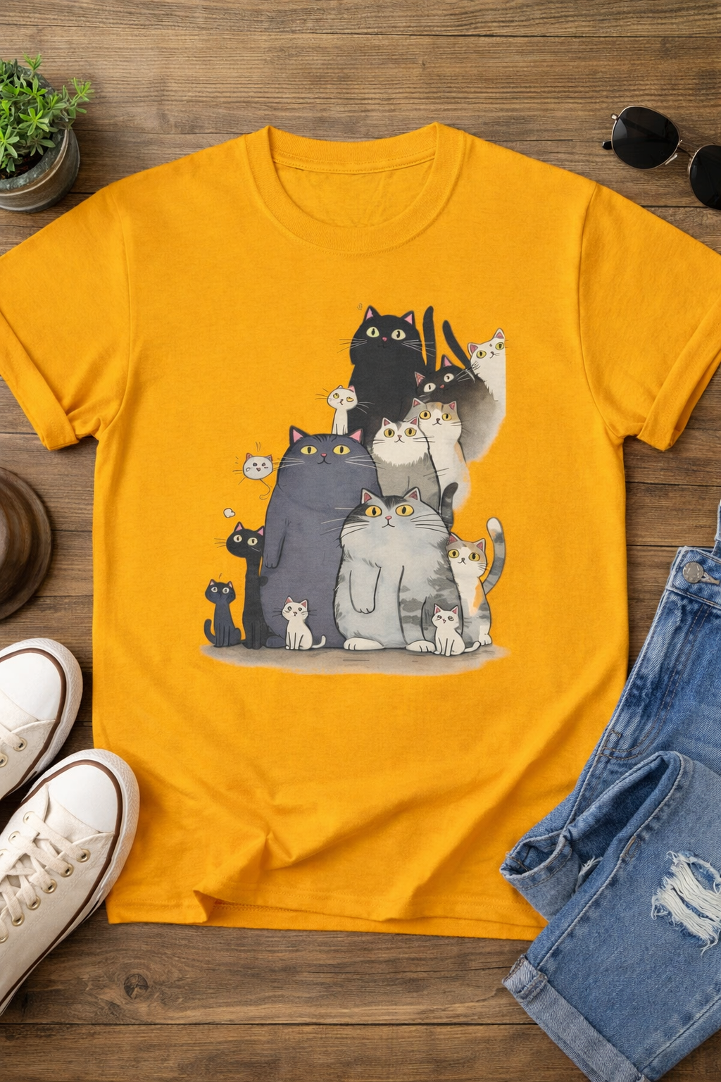 Cute Cat Print T Shirt – Adorable Cartoon Cat Family Graphic Tee