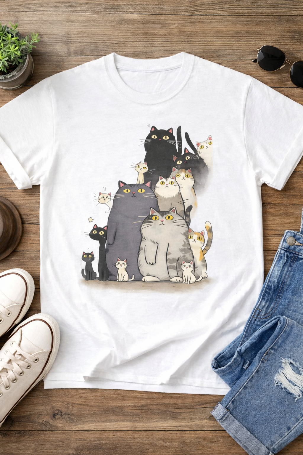 Cute Cat Print T Shirt – Adorable Cartoon Cat Family Graphic Tee