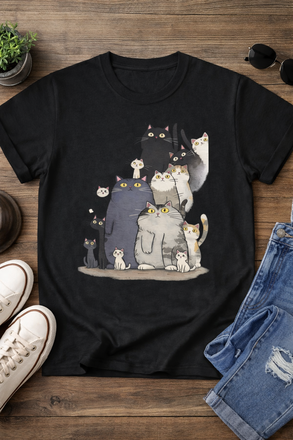 Cute Cat Print T Shirt – Adorable Cartoon Cat Family Graphic Tee
