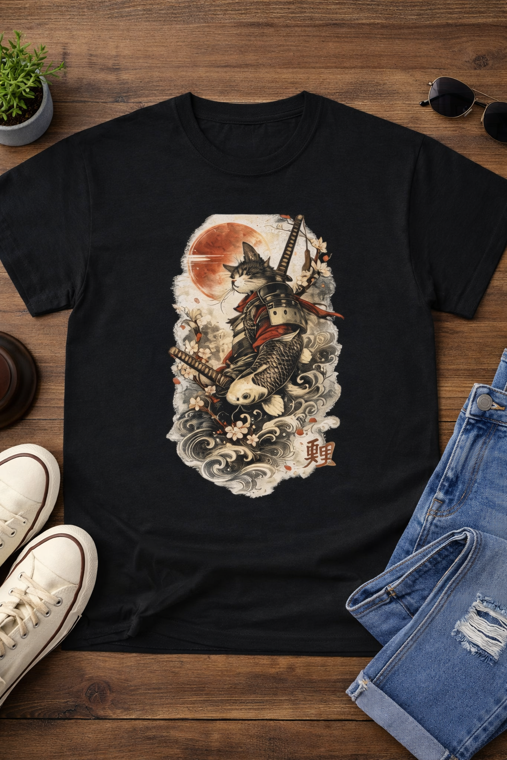 Vintage Japanese T Shirt — Samurai Sunset Warrior Art Graphic Tee