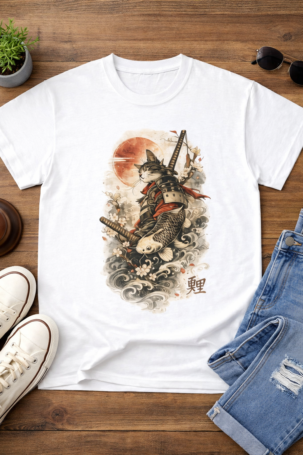 Vintage Japanese T Shirt — Samurai Sunset Warrior Art Graphic Tee