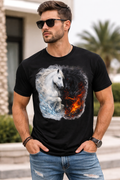 3D Horse T Shirt – Fire and Ice Horses Fantasy Art | Men’s Graphic Tee