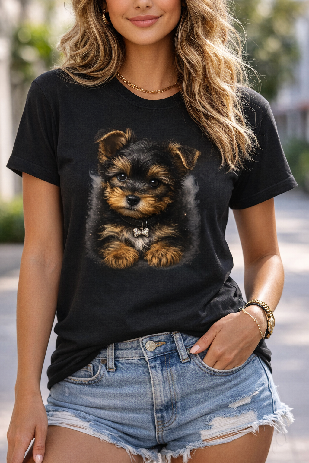 Cute Dog T Shirt – Adorable Yorkie Puppy Portrait Graphic Tee for Dog Lovers