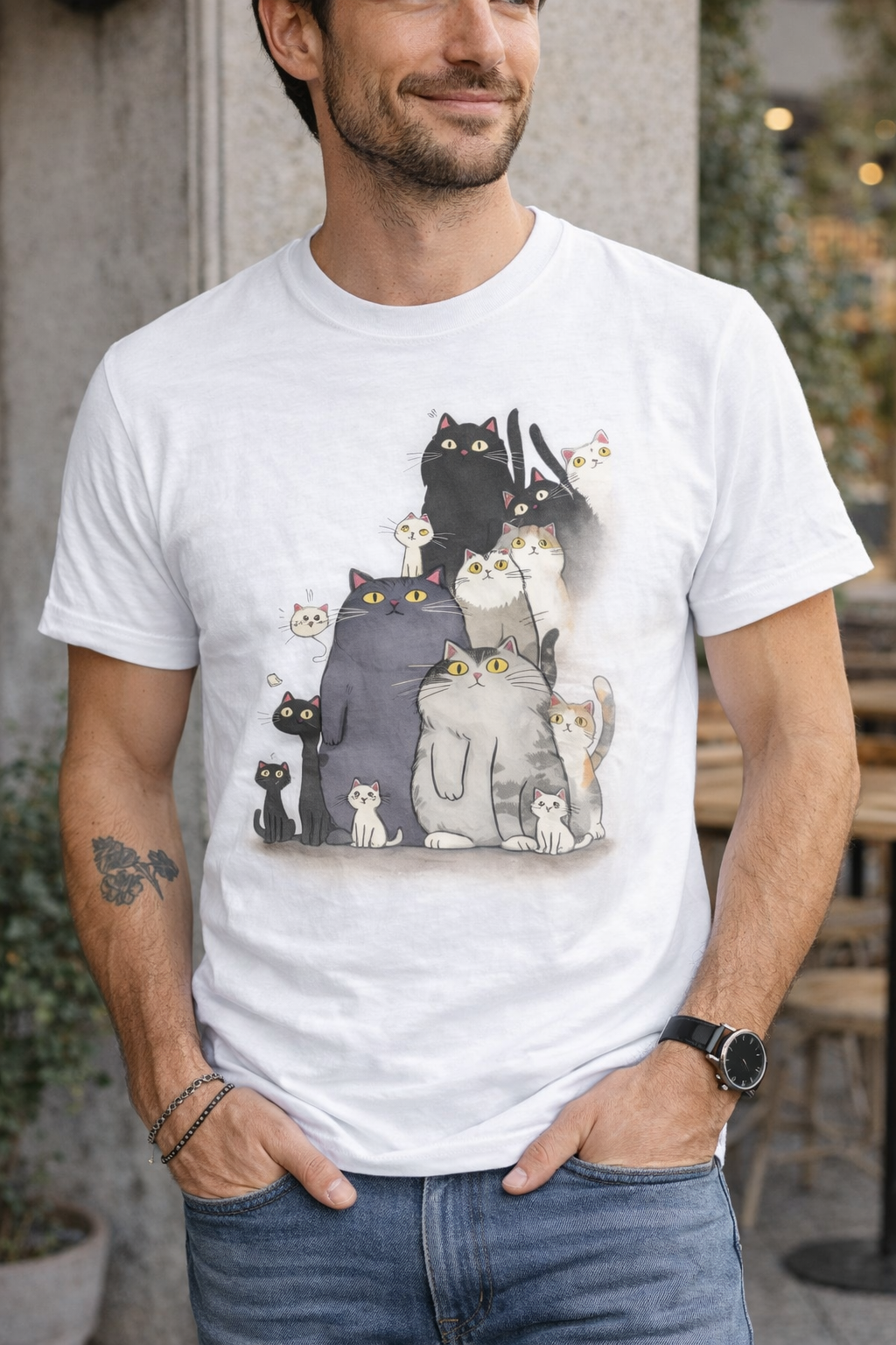 Cute Cat Print T Shirt – Adorable Cartoon Cat Family Graphic Tee