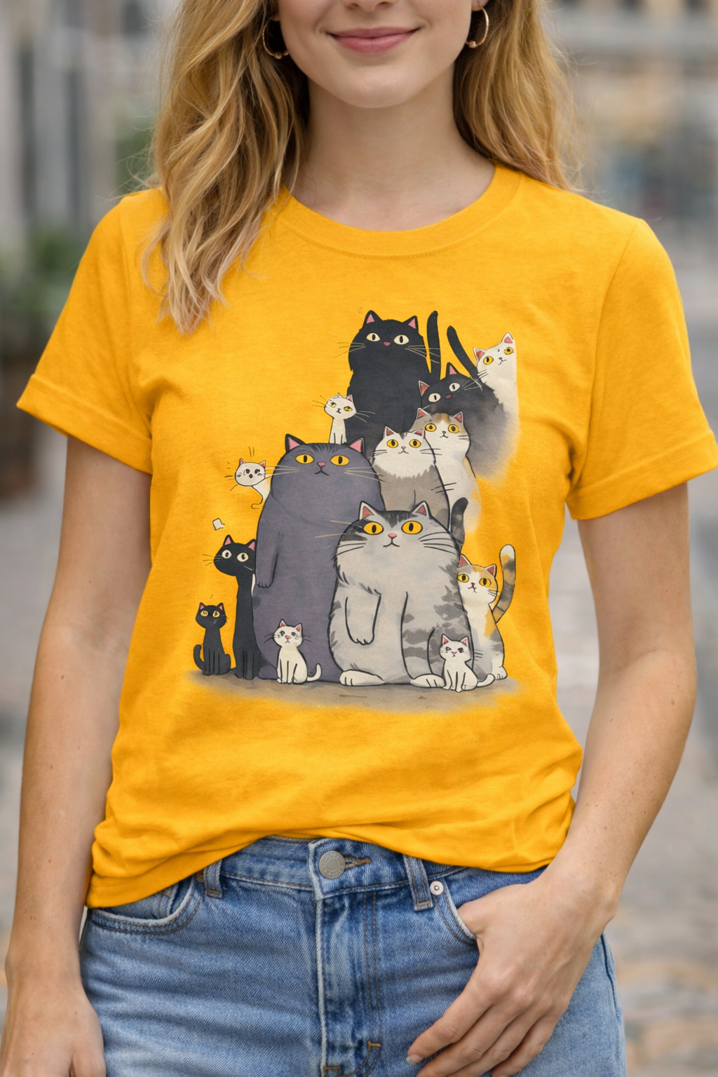 Cute Cat Print T Shirt – Adorable Cartoon Cat Family Graphic Tee