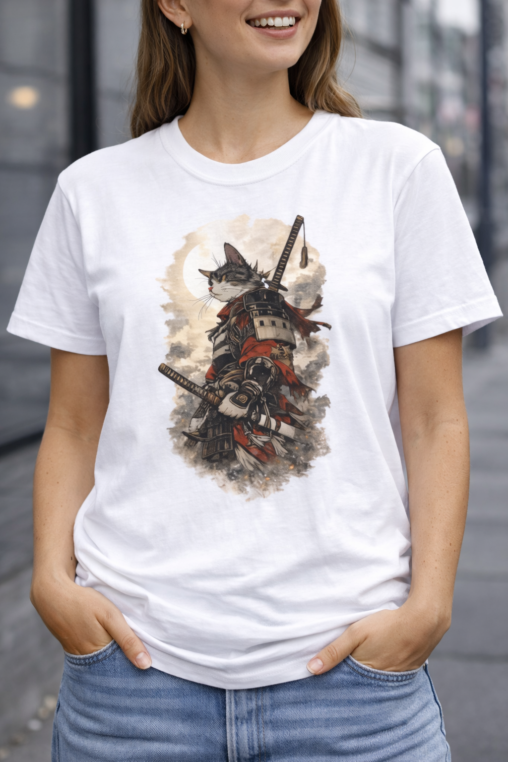 Ninja Cat T Shirt — Samurai Cat Warrior in Vintage Japanese Armor